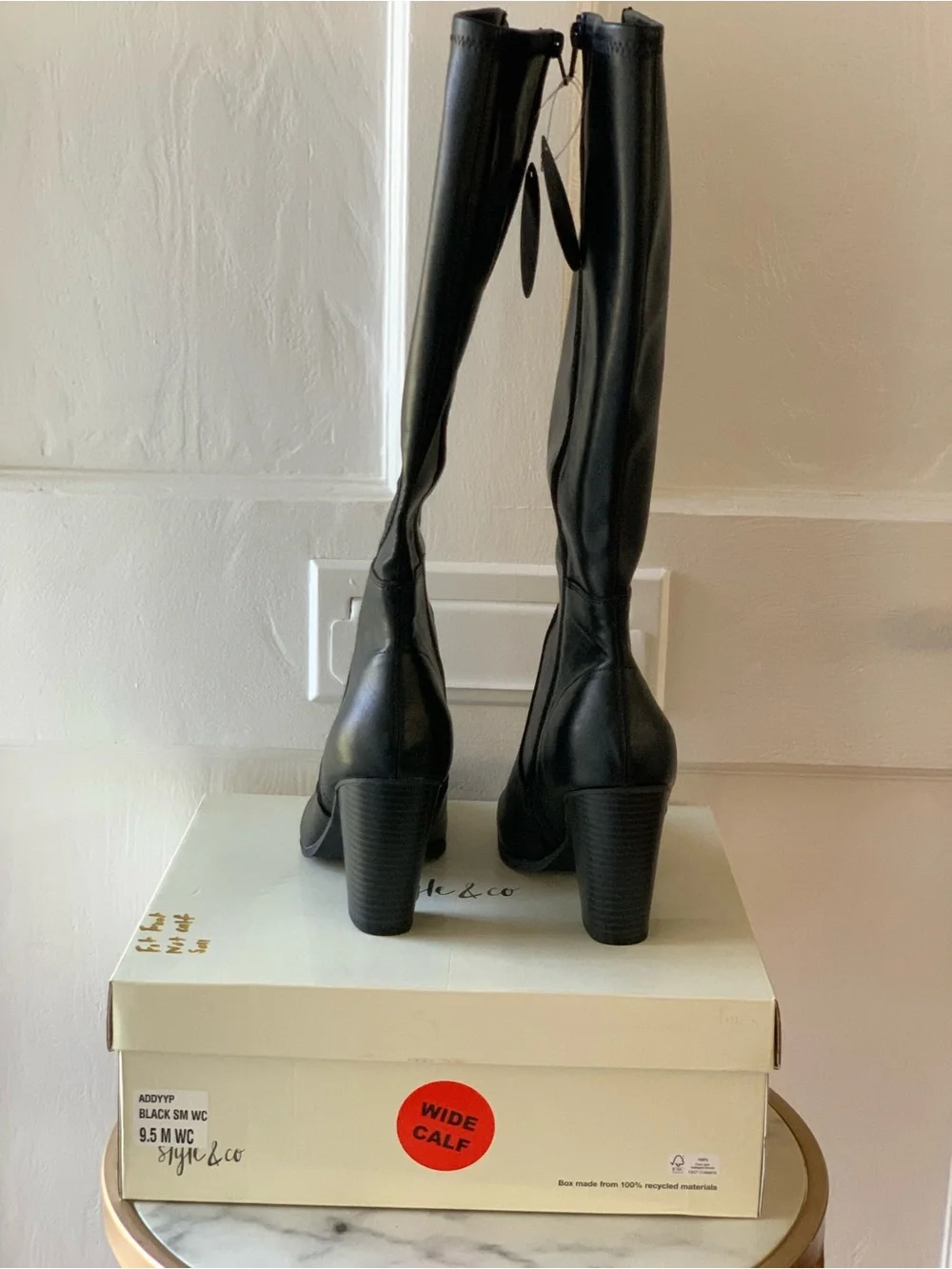 NWT Style & Co. Women’s Addy Knee High Wide Calf Dress Boots Black Smooth Sz 9.5